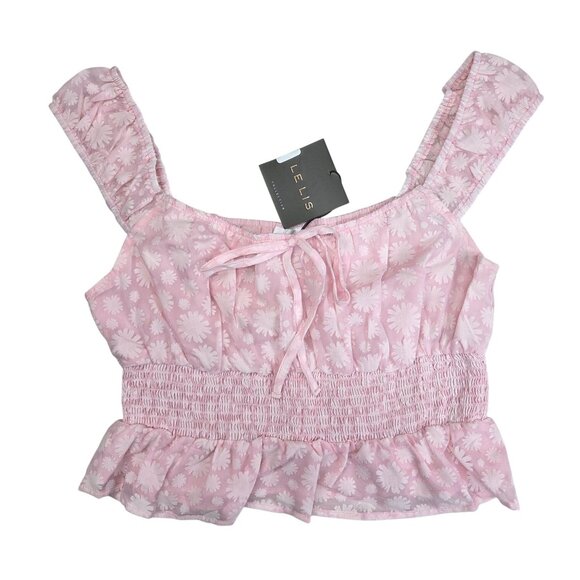 Lelis Baby Pink Floral Cap Sleeve Blouse Medium - Picture 1 of 8